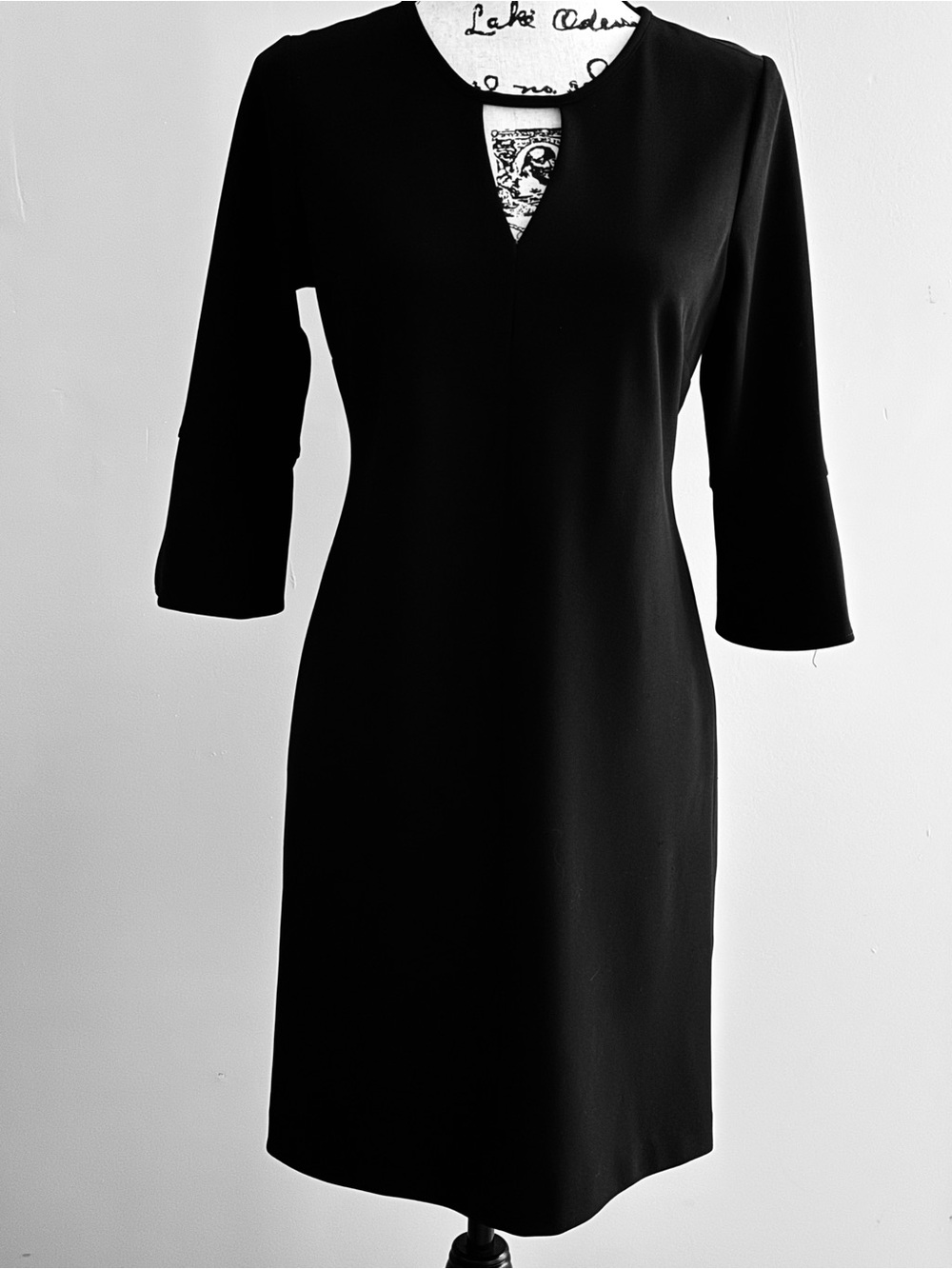 Vince Camuto Black Midi Dress with Notch V-Keyhole